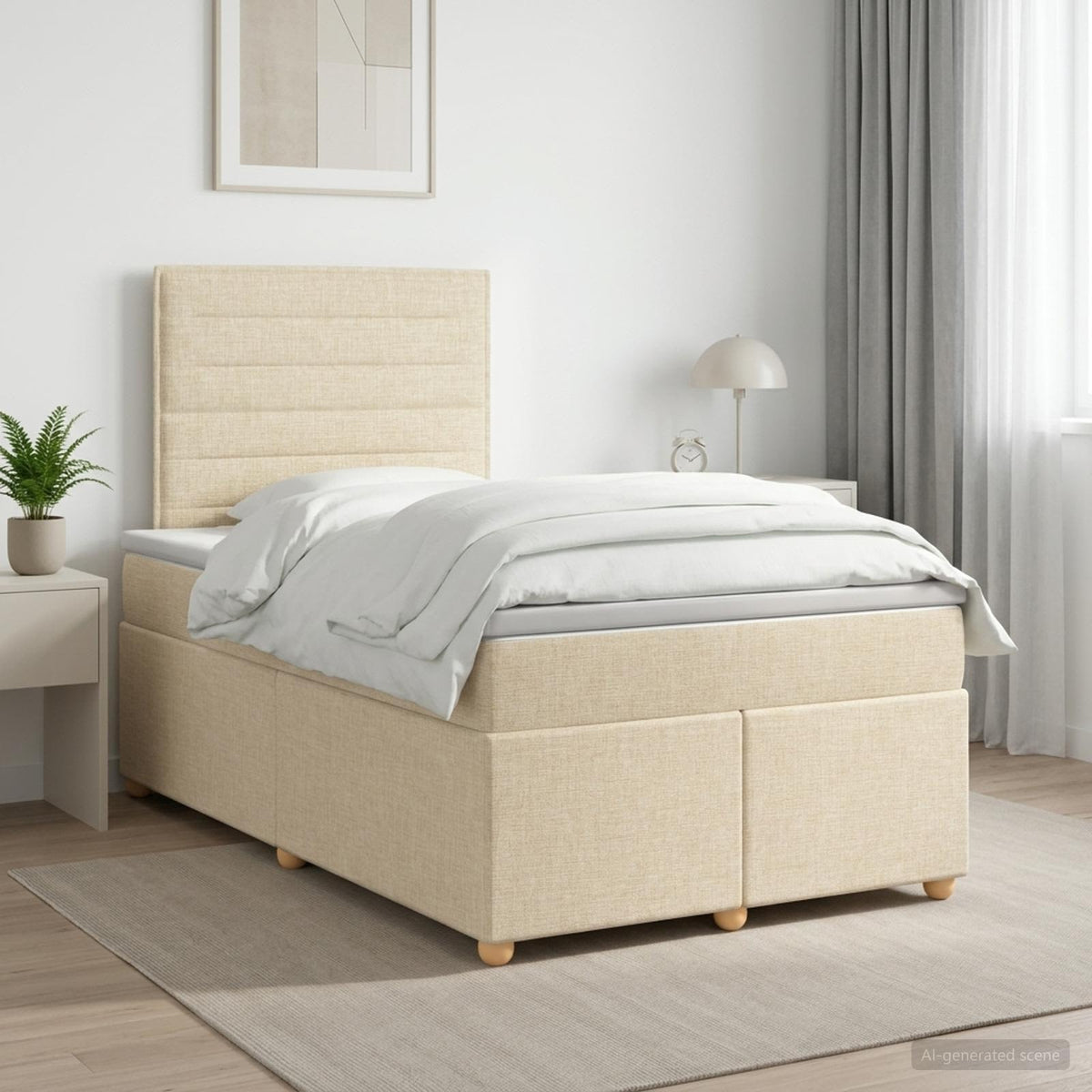 Boxspringbed met matras Crèmekleurig 120 x 190 cm Stof is nu te koop bij PeponiXL, paradijselijk wonen!