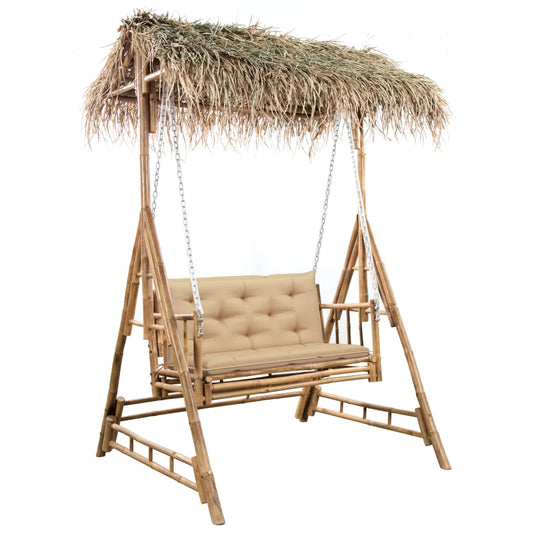 Schommelbank 2-zits met palmbladeren en kussen 202 cm bamboe is nu te koop bij PeponiXL, paradijselijk wonen!