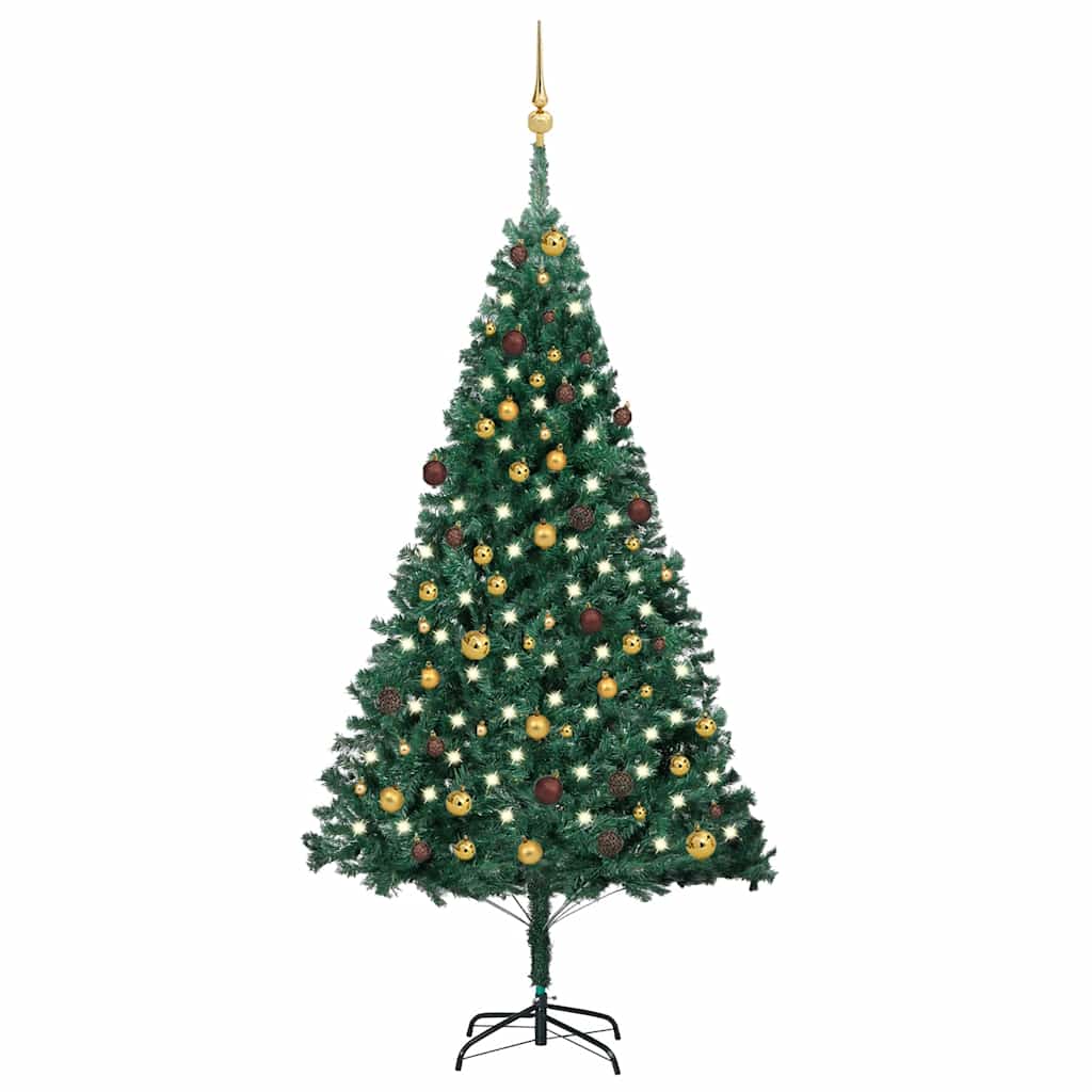 Kunstkerstboom met verlichting en kerstballen 210 cm PVC groen is nu te koop bij PeponiXL, paradijselijk wonen!