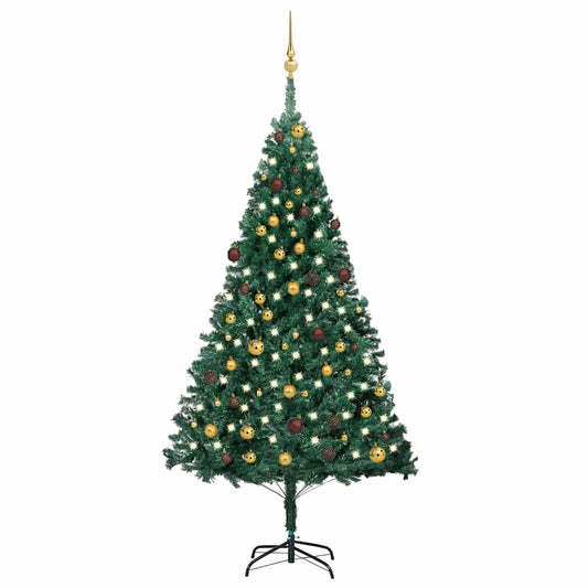Kunstkerstboom met verlichting en kerstballen 210 cm PVC groen is nu te koop bij PeponiXL, paradijselijk wonen!