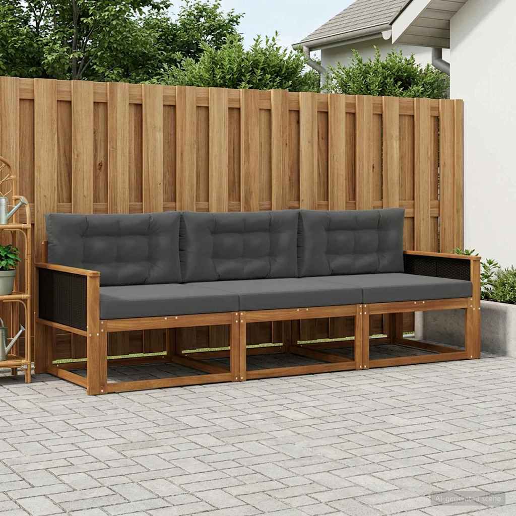 Buiten bankenset met kussen 3 pcs Natuurlijk en Antraciet is nu te koop bij PeponiXL, paradijselijk wonen!