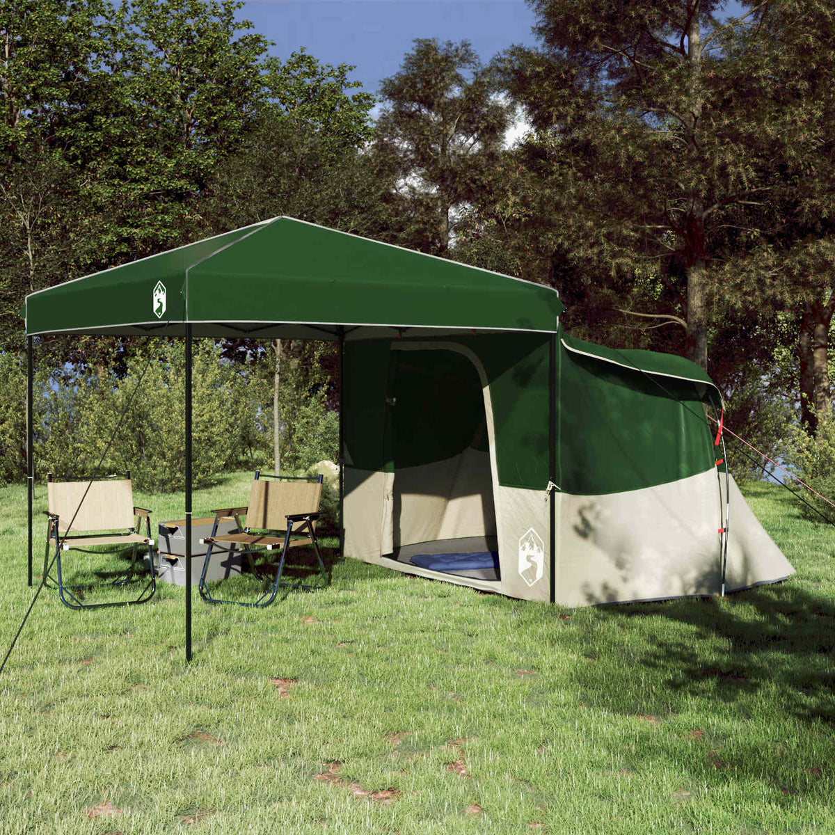 Camping Tent Set met dak met opslag 2 pcs Groen Taffeta en Stof is nu te koop bij PeponiXL, paradijselijk wonen!