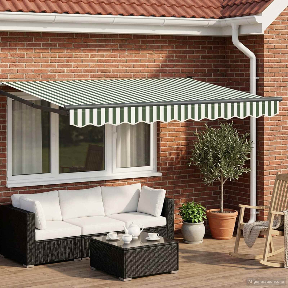 Elektrisch Uittrekbaar Zonnescherm Groen en Wit 3 x 2,5 m is nu te koop bij PeponiXL, paradijselijk wonen!