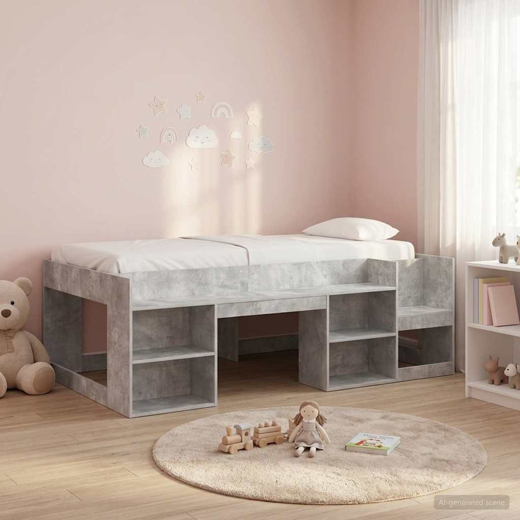 Jeugd bedframe met opbergruimte Betongrijs 90 x 190 cm is nu te koop bij PeponiXL, paradijselijk wonen!