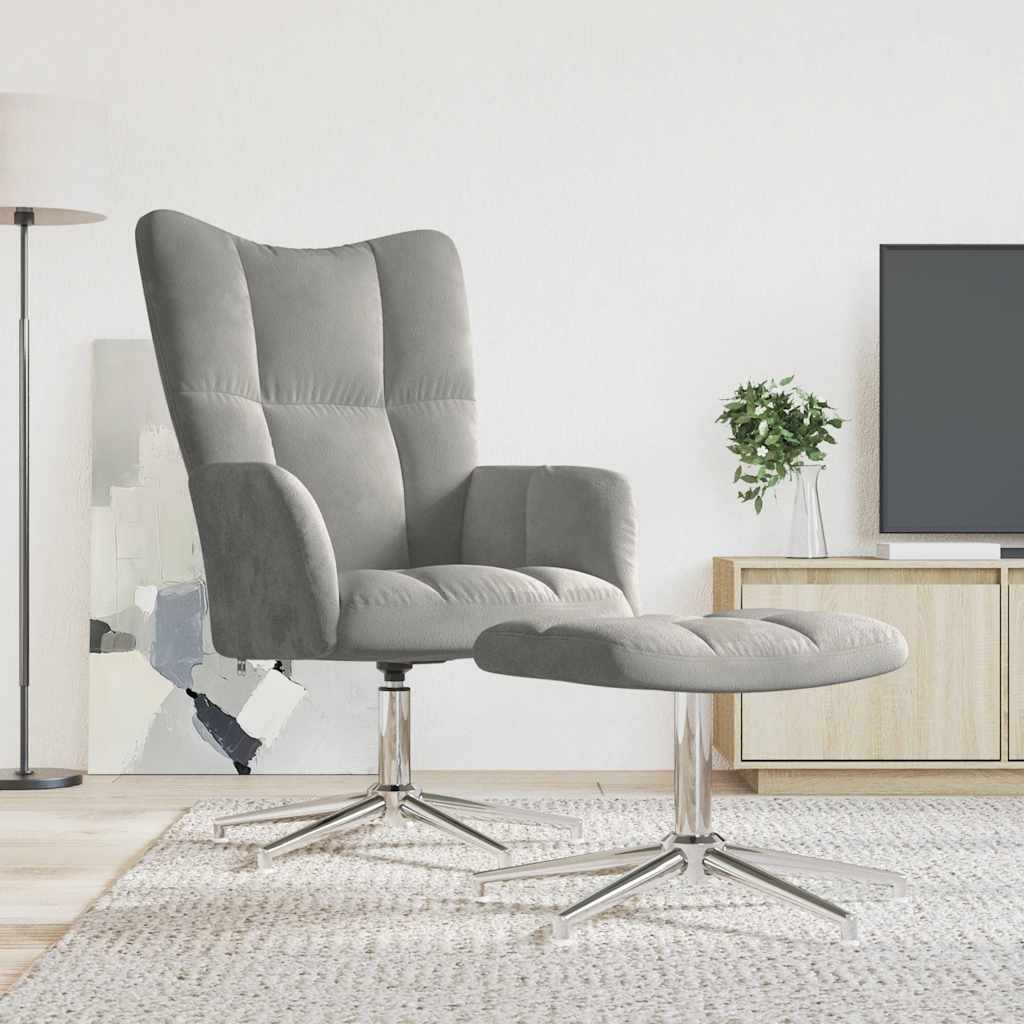 Relaxstoel met voetenbank fluweel lichtgrijs is nu te koop bij PeponiXL, paradijselijk wonen!