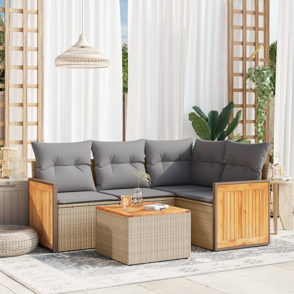 5-delige Loungeset met kussens poly rattan beige is nu te koop bij PeponiXL, paradijselijk wonen!