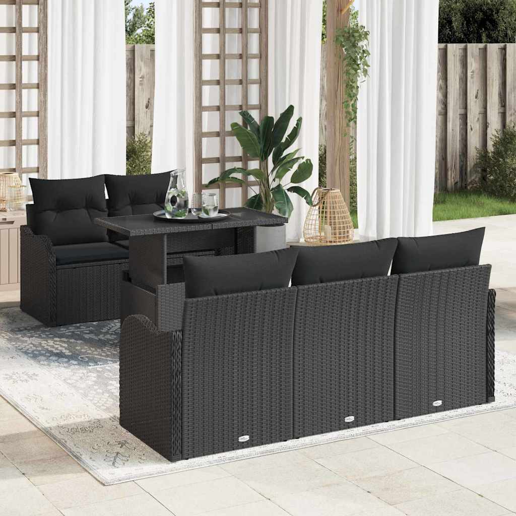 Tuin Sofa Set met kussen 6 pcs Zwart poly rattan is nu te koop bij PeponiXL, paradijselijk wonen!
