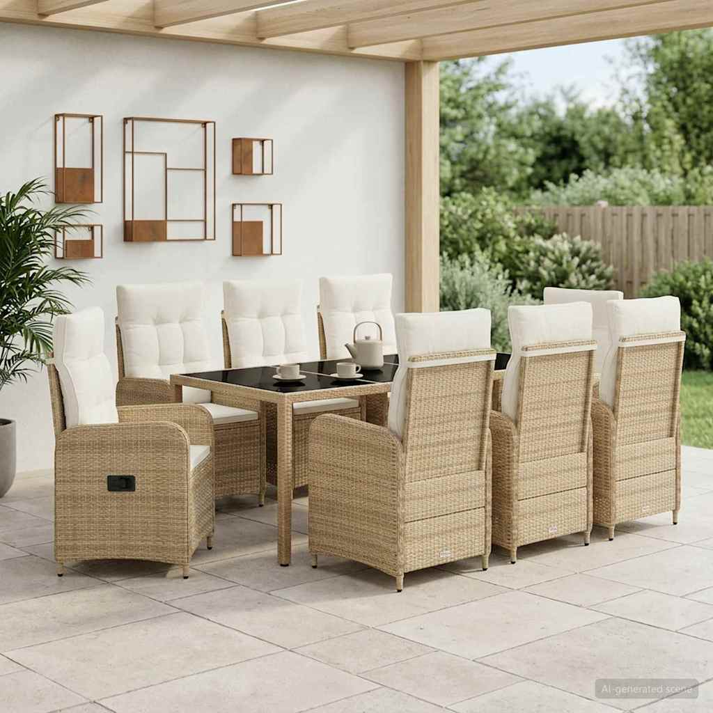 Buiten eettafelset 9 pcs Beige en Crème Wit 190 x 90 x 75 cm is nu te koop bij PeponiXL, paradijselijk wonen!