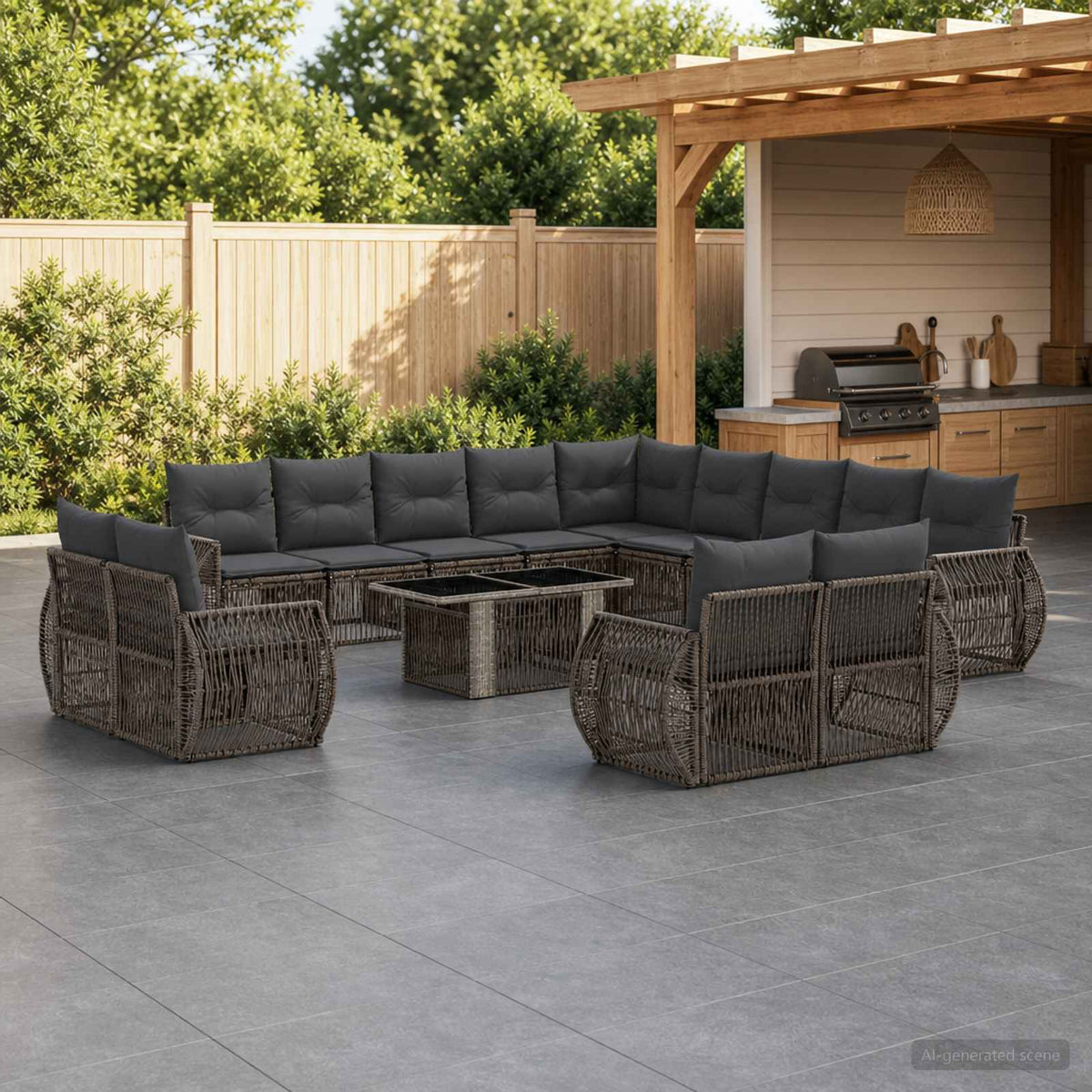 Tuinbankenset 14 st Grijs en Donkergrijs poly rattan is nu te koop bij PeponiXL, paradijselijk wonen!