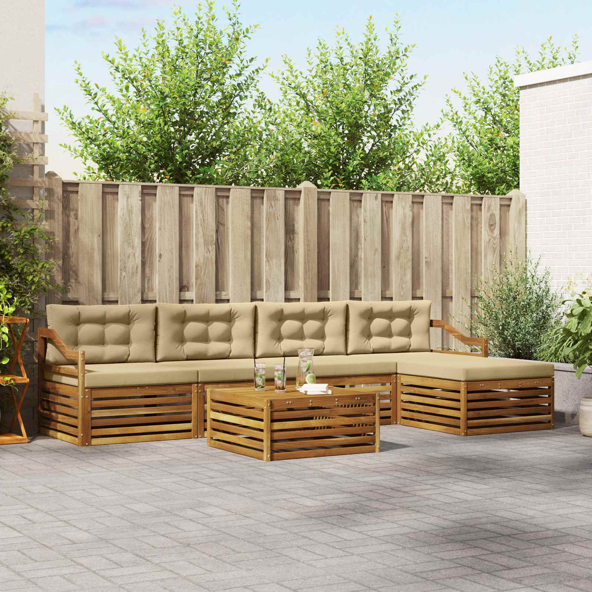 Buiten bankenset met kussen 6 pcs Natuurlijk en Beige is nu te koop bij PeponiXL, paradijselijk wonen!