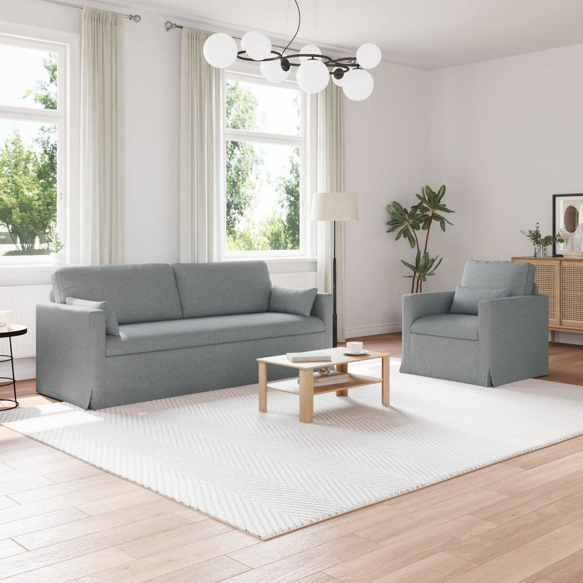 Bankstel 2 pcs Lichtgrijs 198 x 78 x 80 cm Stof is nu te koop bij PeponiXL, paradijselijk wonen!