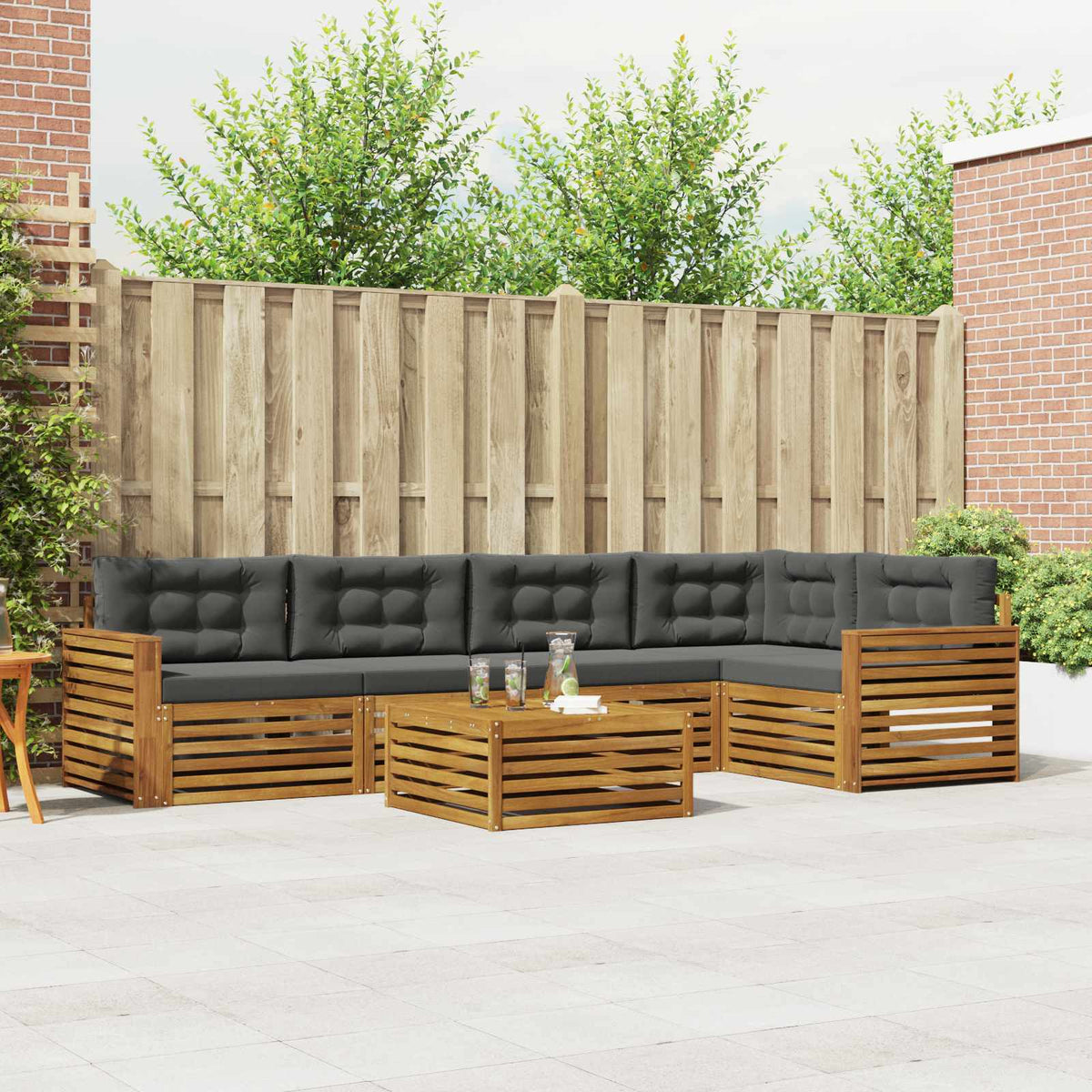 Buiten bankenset met kussen 6 pcs Natuurlijk en Antraciet is nu te koop bij PeponiXL, paradijselijk wonen!