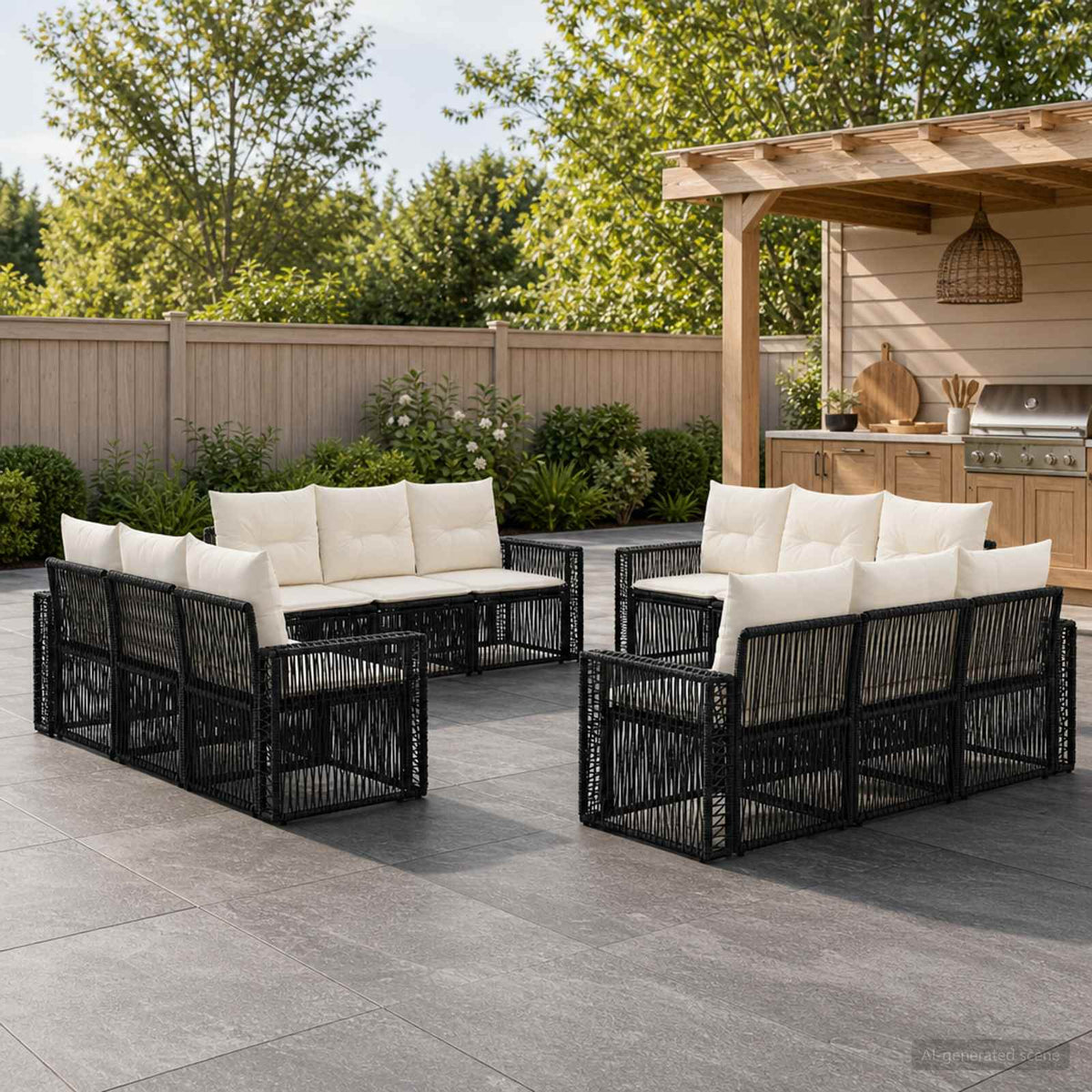 Tuinbankenset 12 pcs Zwart en Cream Wit poly rattan is nu te koop bij PeponiXL, paradijselijk wonen!