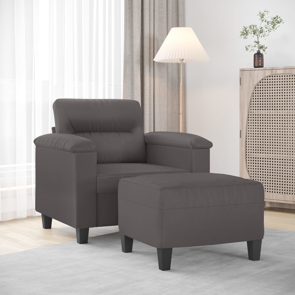 Fauteuil met voetenbank 60 cm kunstleer grijs is nu te koop bij PeponiXL, paradijselijk wonen!