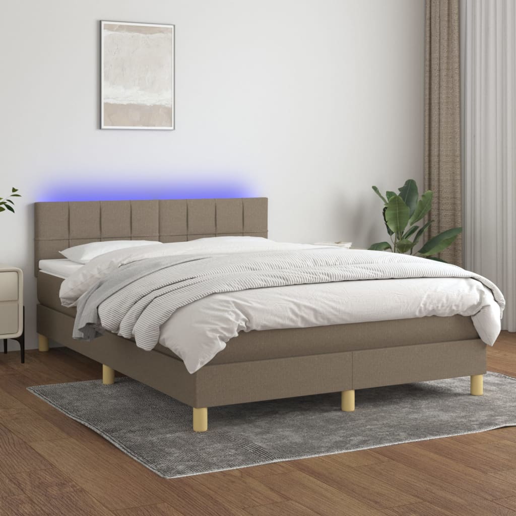 Boxspring met matras en LED stof taupe 140x200 cm is nu te koop bij PeponiXL, paradijselijk wonen!
