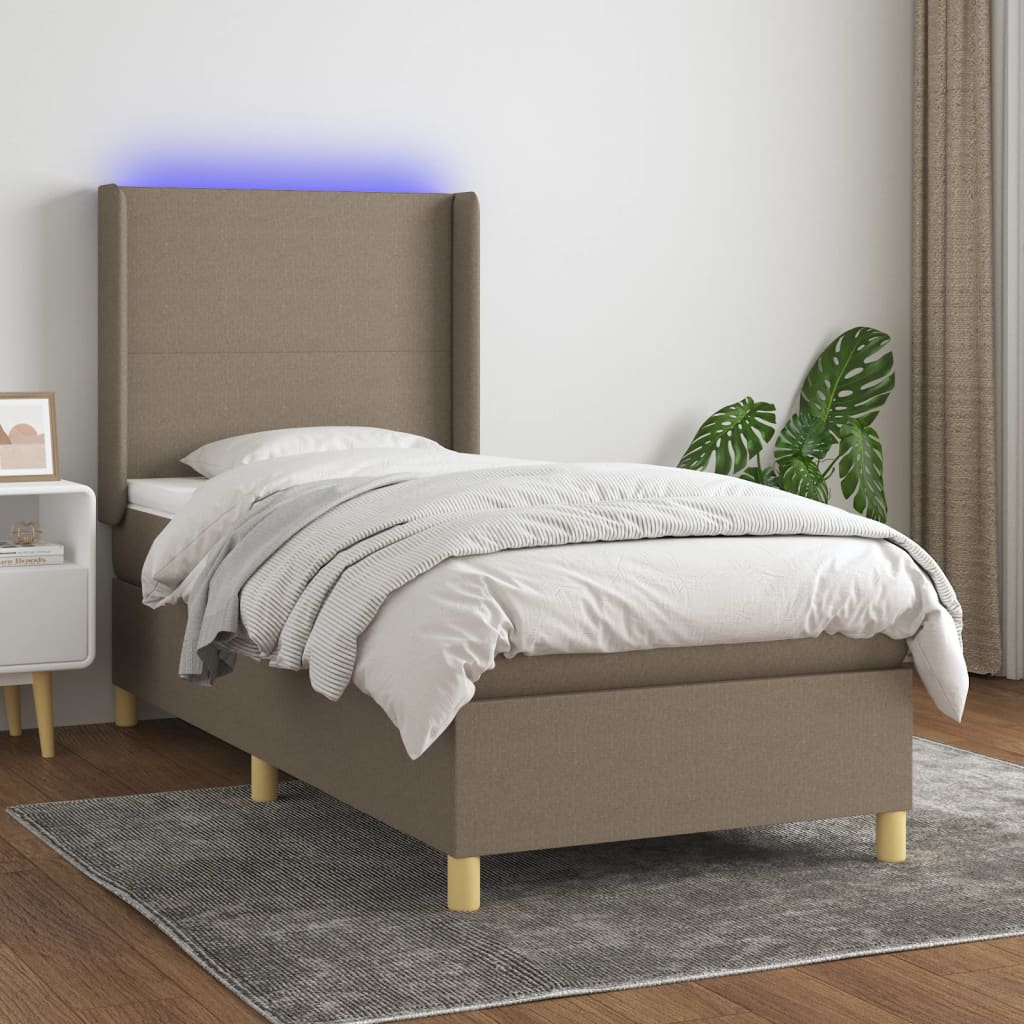 Boxspring met matras en LED stof taupe 80x200 cm is nu te koop bij PeponiXL, paradijselijk wonen!