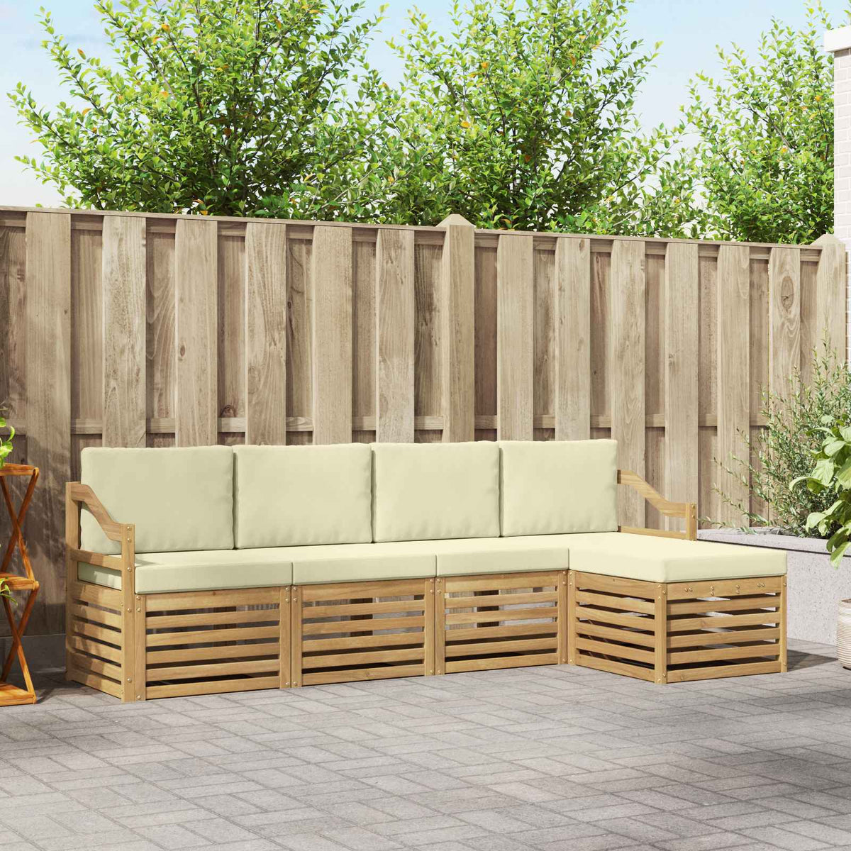 Buiten bankenset 5 pcs Wit en crèmekleurig 245 x 122,5 x 73 cm is nu te koop bij PeponiXL, paradijselijk wonen!