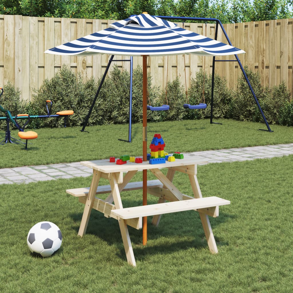 Picknicktafel voor 4 kinderen met parasol massief vurenhout is nu te koop bij PeponiXL, paradijselijk wonen!