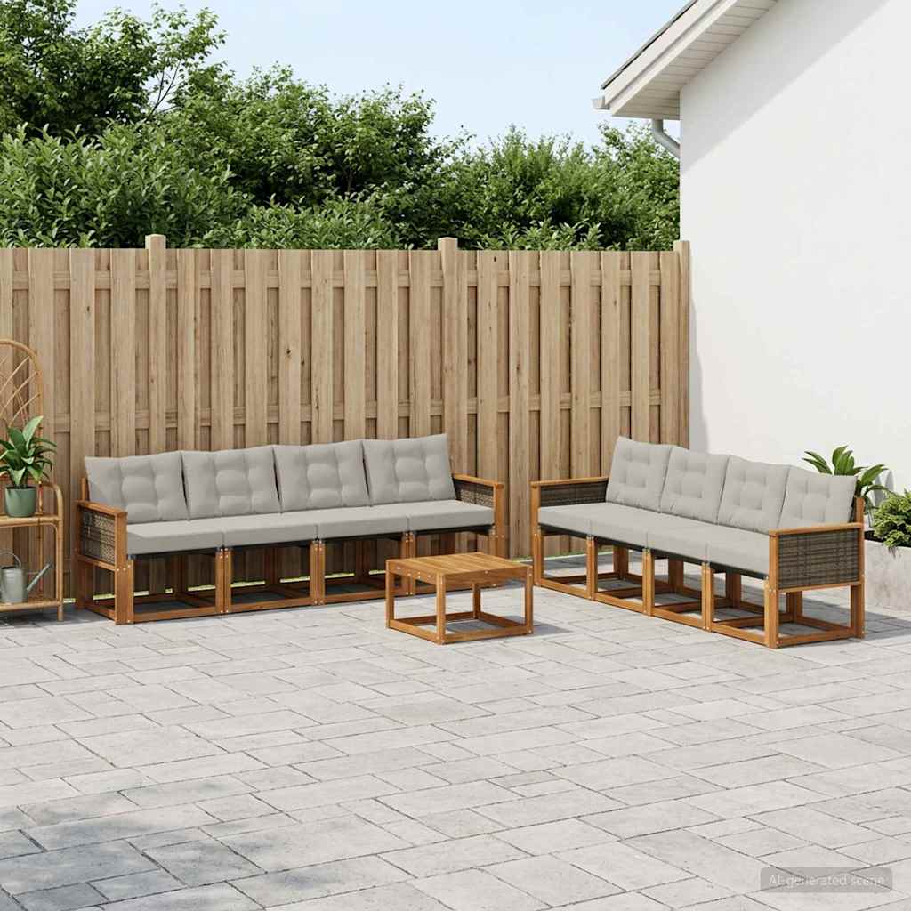 Buiten bankenset met kussen 9 pcs Naturel en lichtgrijs is nu te koop bij PeponiXL, paradijselijk wonen!