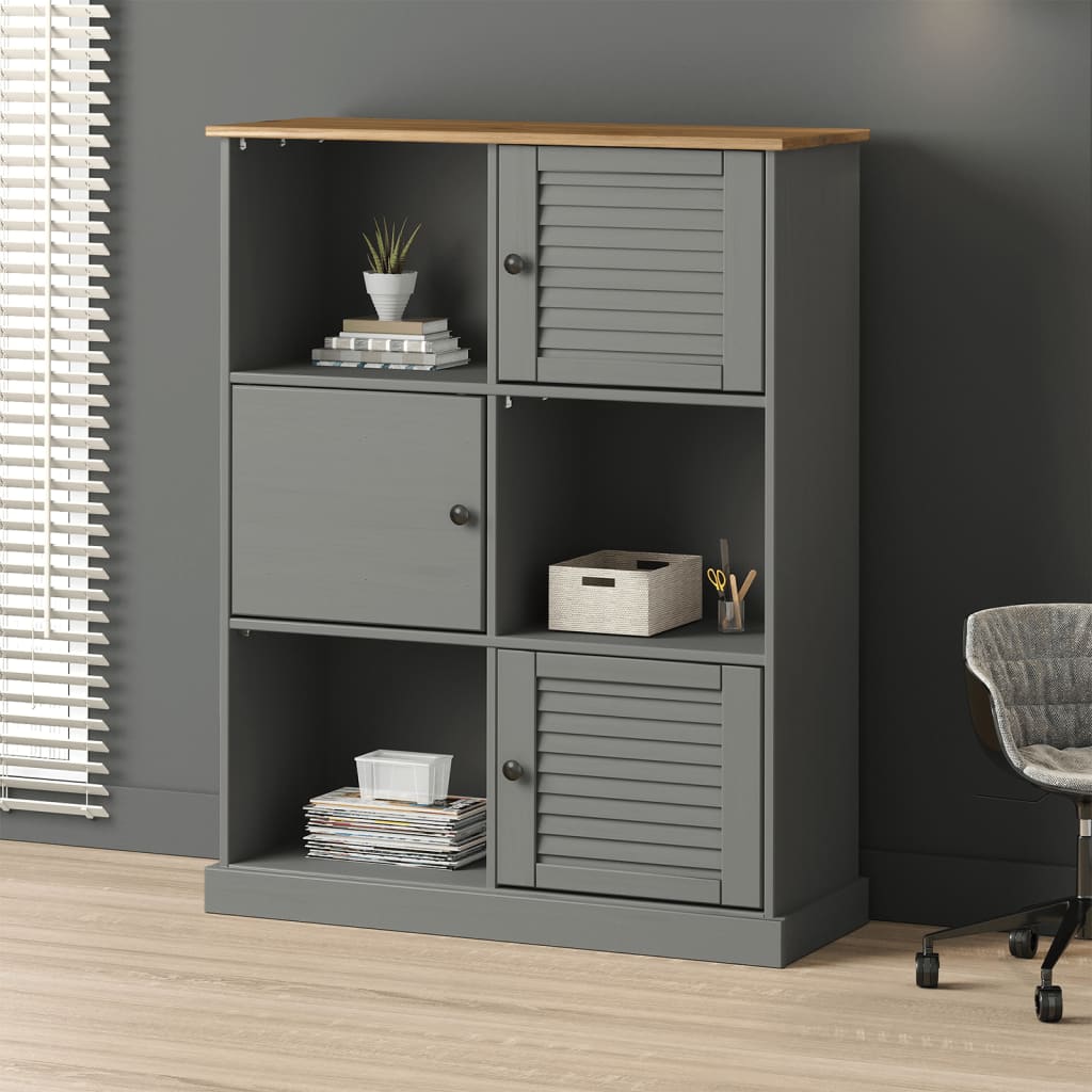 Boekenkast VIGO 90x35x114,5 cm massief grenenhout grijs is nu te koop bij PeponiXL, paradijselijk wonen!