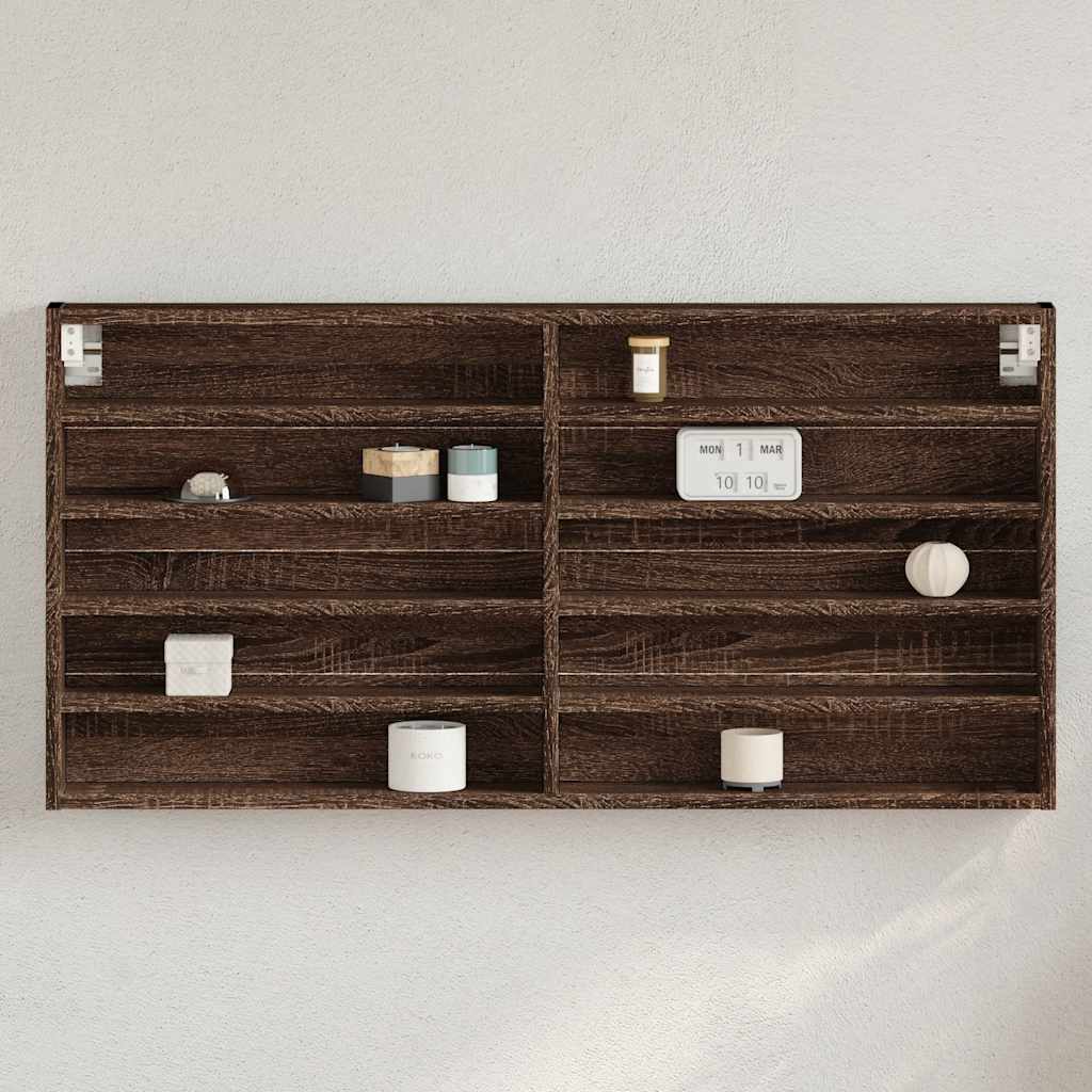 Vitrinekast 100x8,5x50 cm bewerkt hout bruin eikenkleurig is nu te koop bij PeponiXL, paradijselijk wonen!