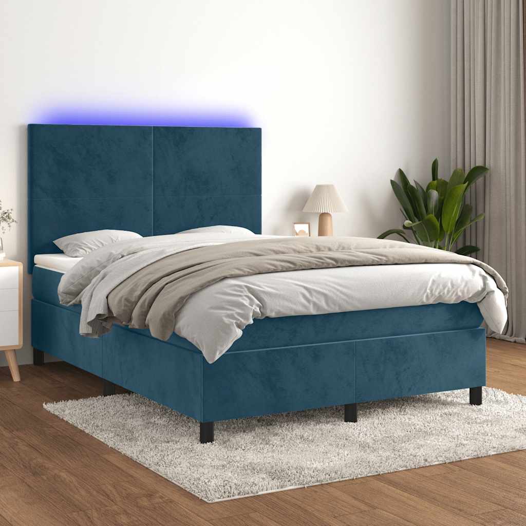 Boxspring met matras en LED fluweel donkerblauw 140x190 cm is nu te koop bij PeponiXL, paradijselijk wonen!