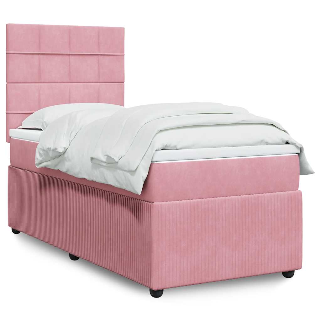 Boxspring met matras fluweel roze 90x200 cm is nu te koop bij PeponiXL, paradijselijk wonen!