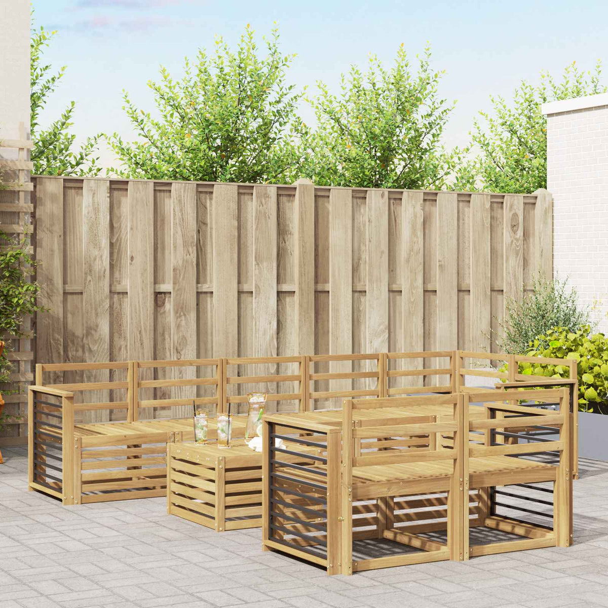 Buiten bankenset 9 pcs Wit 59 x 59 x 37 cm Massief Acaciahout is nu te koop bij PeponiXL, paradijselijk wonen!