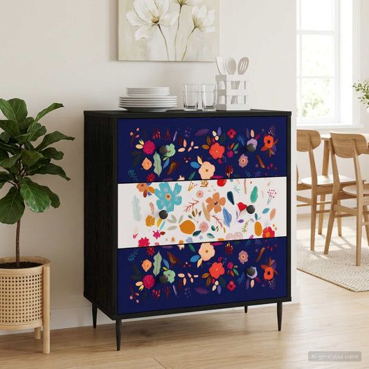 Ladekast MAINZ Bloemenprint 66 x 36,5 x 76 cm Bewerkt hout is nu te koop bij PeponiXL, paradijselijk wonen!