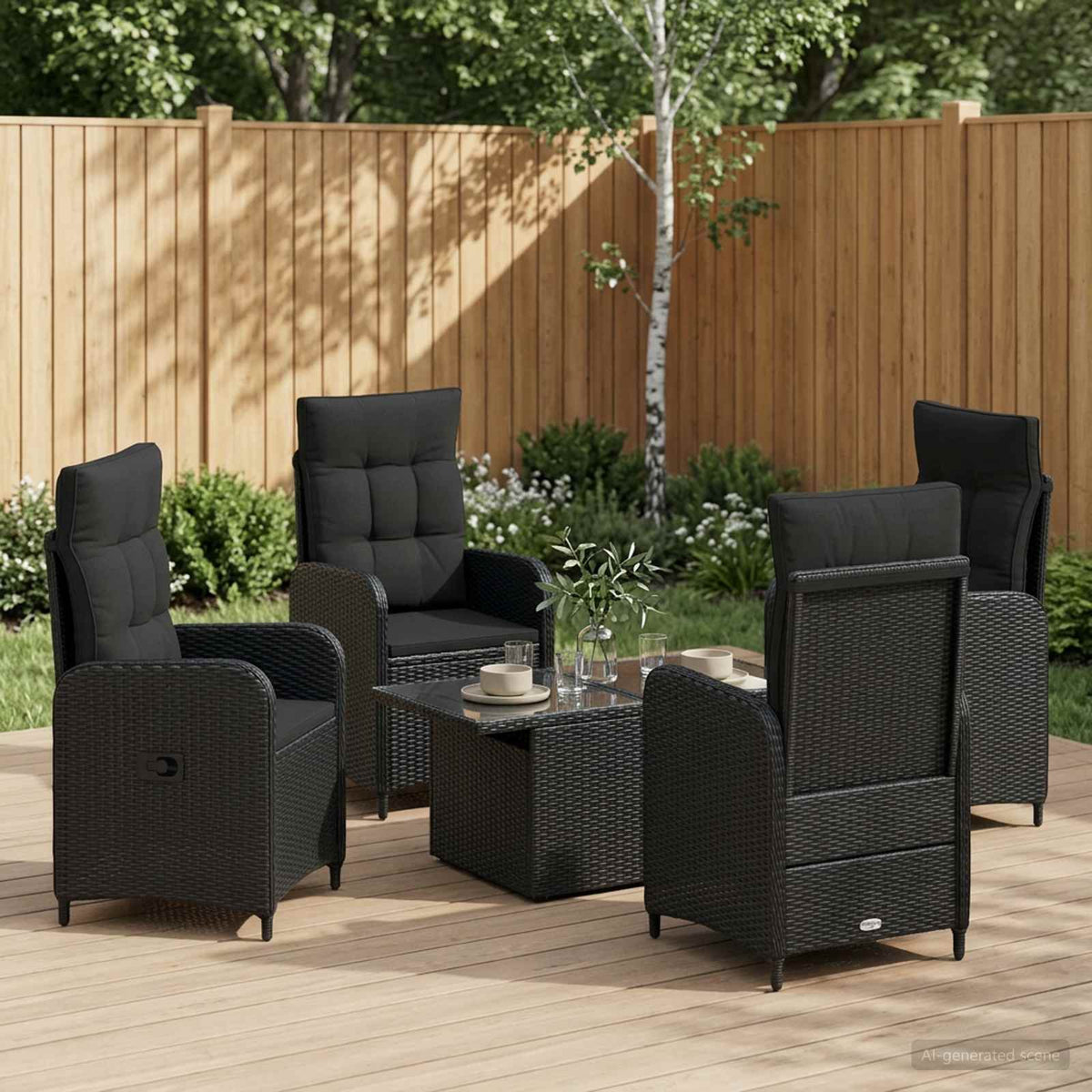 Buiten eettafelset 5 pcs Zwart poly rattan is nu te koop bij PeponiXL, paradijselijk wonen!