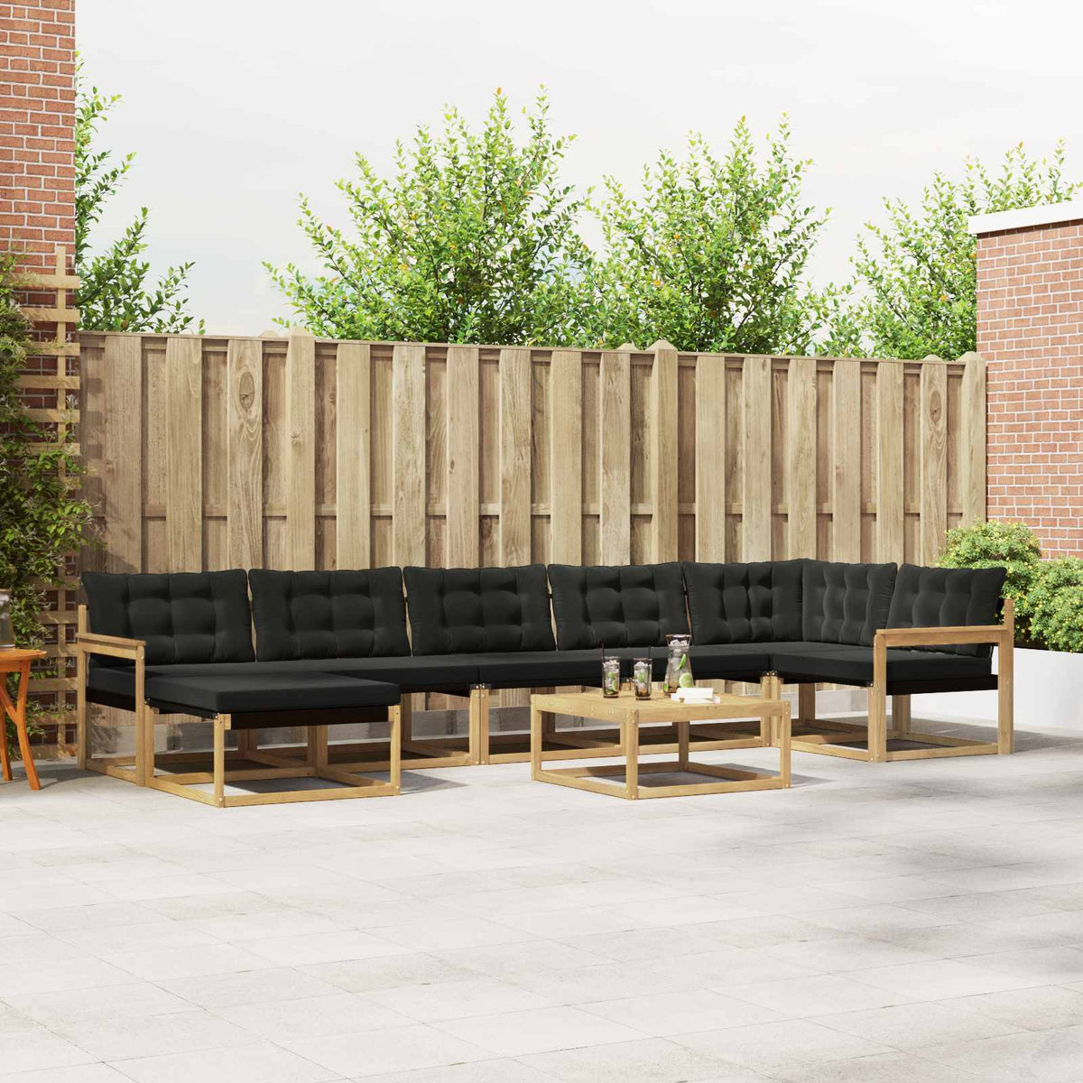 Buiten bankenset 8 pcs Wit en zwart Massief Acaciahout is nu te koop bij PeponiXL, paradijselijk wonen!