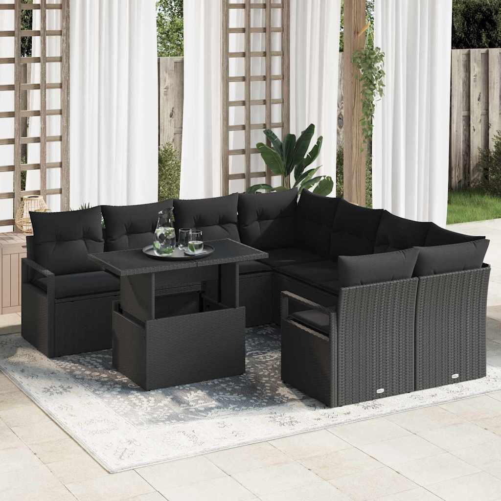 Tuin Sofa Set met kussen 9 pcs Zwart poly rattan is nu te koop bij PeponiXL, paradijselijk wonen!