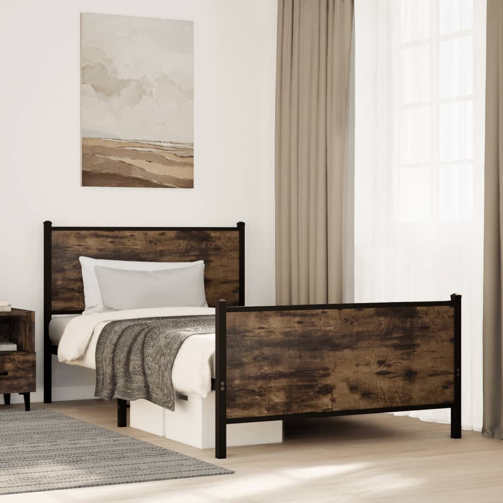 Bedframe zonder matras metaal gerookt eikenkleurig 100x200 cm is nu te koop bij PeponiXL, paradijselijk wonen!