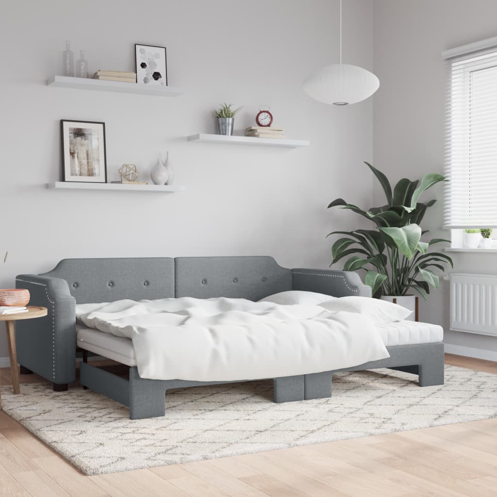 Slaapbank onderschuifbed en matrassen 90x190 cm stof lichtgrijs is nu te koop bij PeponiXL, paradijselijk wonen!