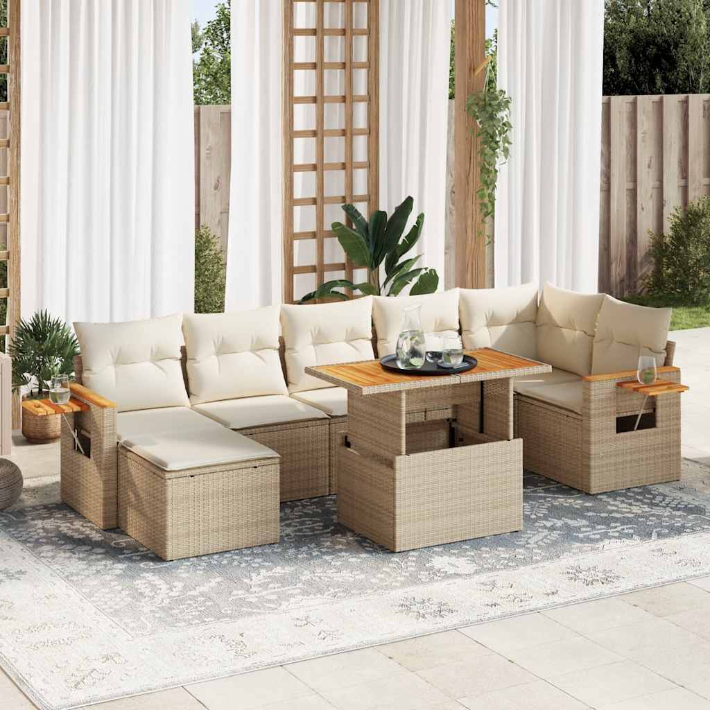 8-delige Loungeset met kussens poly rattan acacia beige is nu te koop bij PeponiXL, paradijselijk wonen!