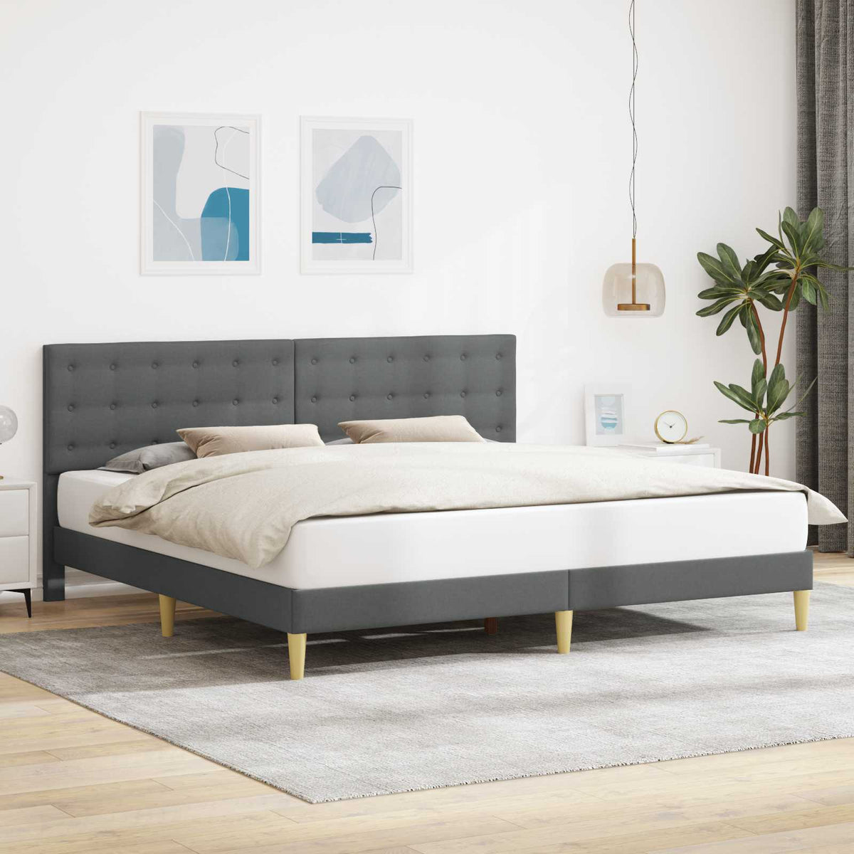 Bedframe met hoofdeinde Donkergrijs 180 x 200 cm Stof is nu te koop bij PeponiXL, paradijselijk wonen!