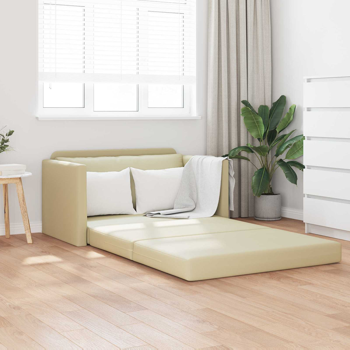 Slaapbank Crème 124 x 71 x 78 cm Kunstleer is nu te koop bij PeponiXL, paradijselijk wonen!