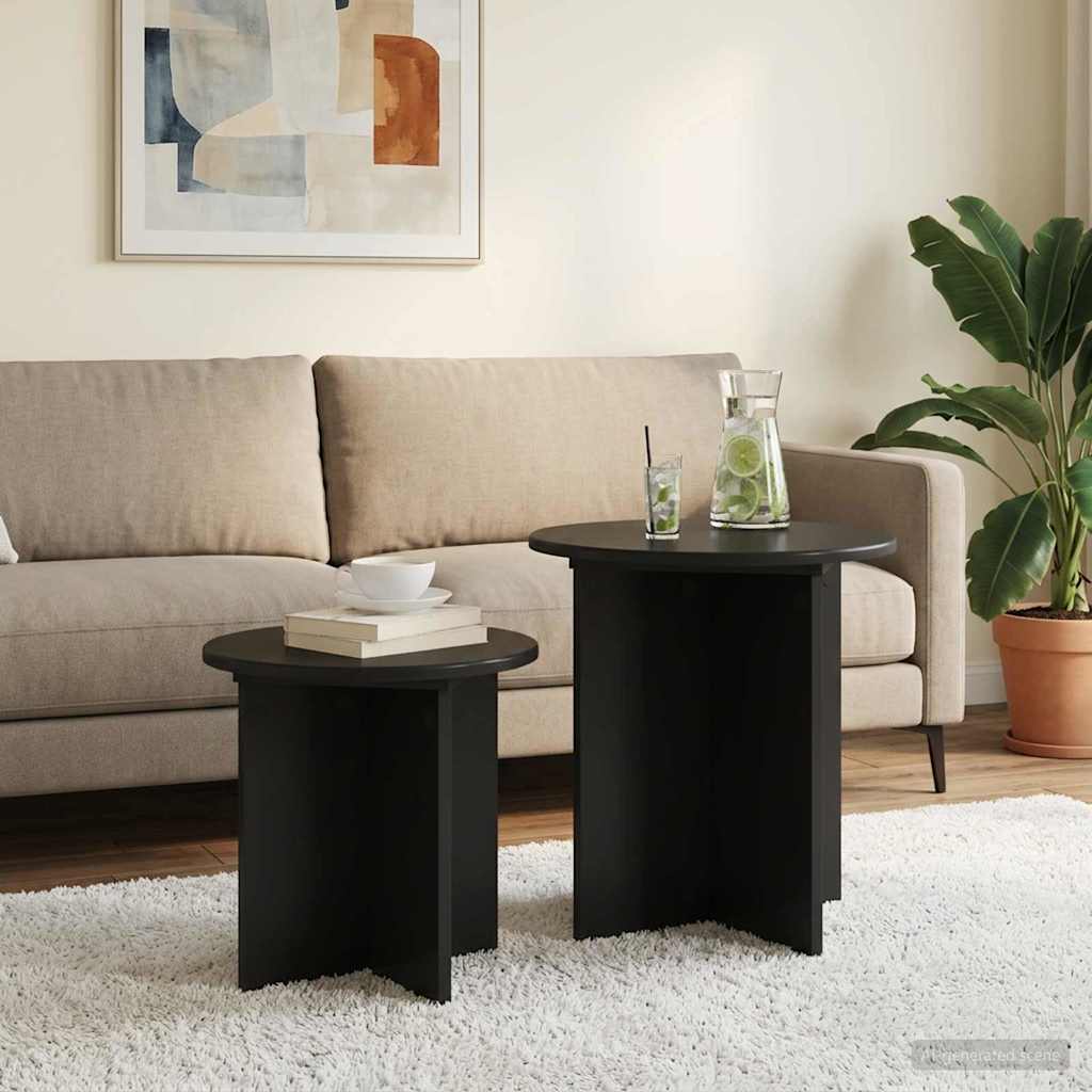 Bijzettafelset met opslag 2 pcs Zwart eiken Geconstrueerd hout is nu te koop bij PeponiXL, paradijselijk wonen!