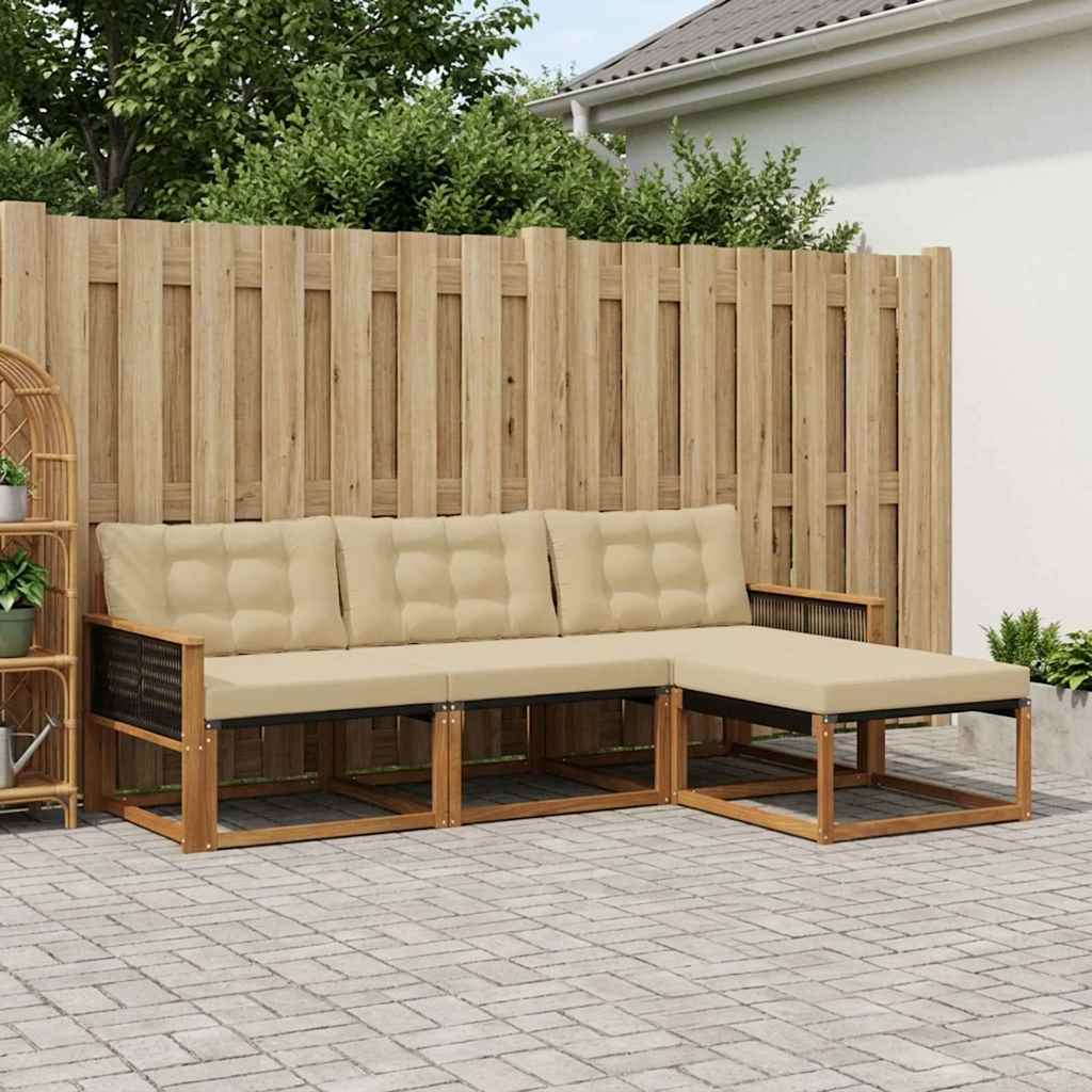 Buiten bankenset met kussen 4 pcs Natuurlijk en Beige is nu te koop bij PeponiXL, paradijselijk wonen!