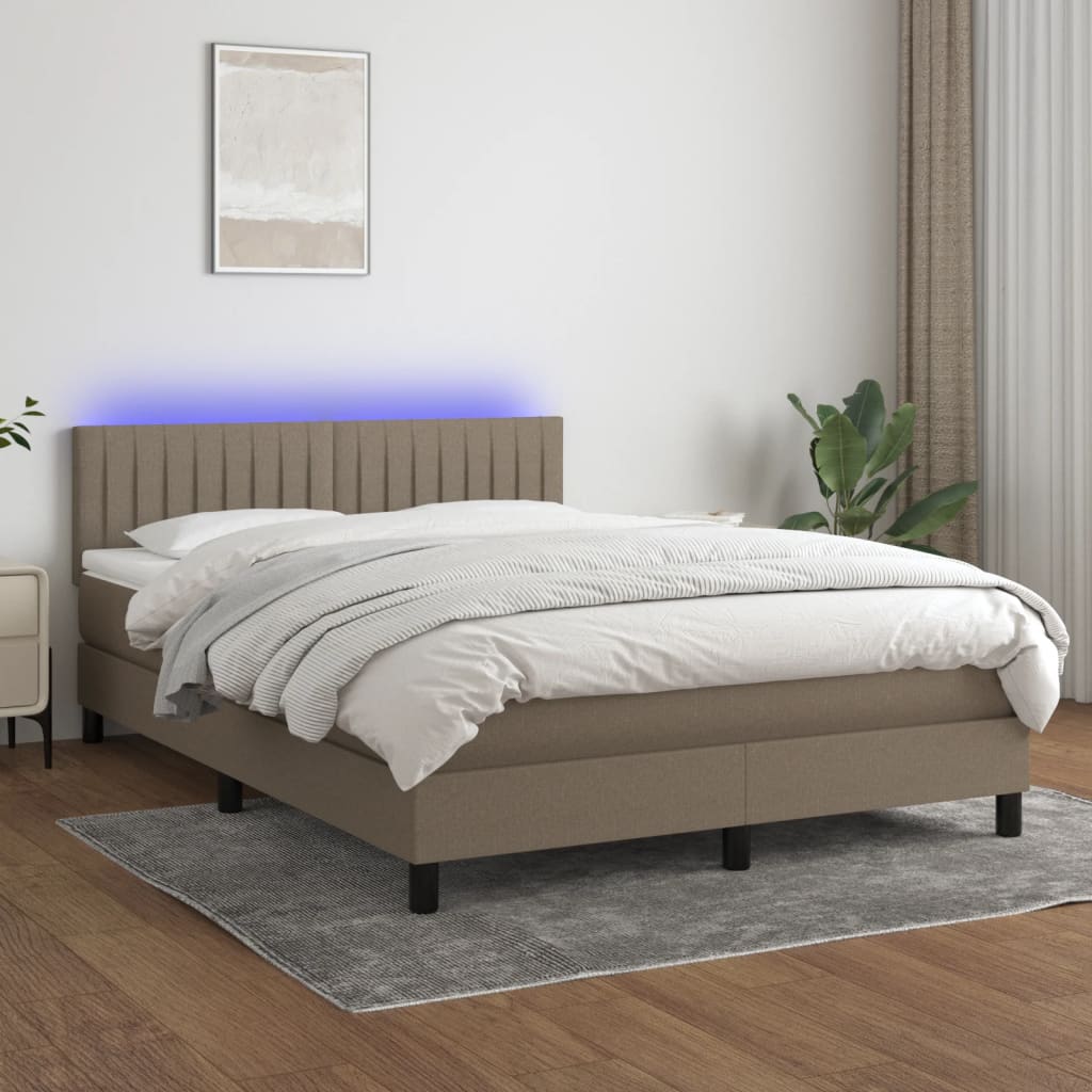 Boxspring met matras en LED stof taupe 140x200 cm is nu te koop bij PeponiXL, paradijselijk wonen!