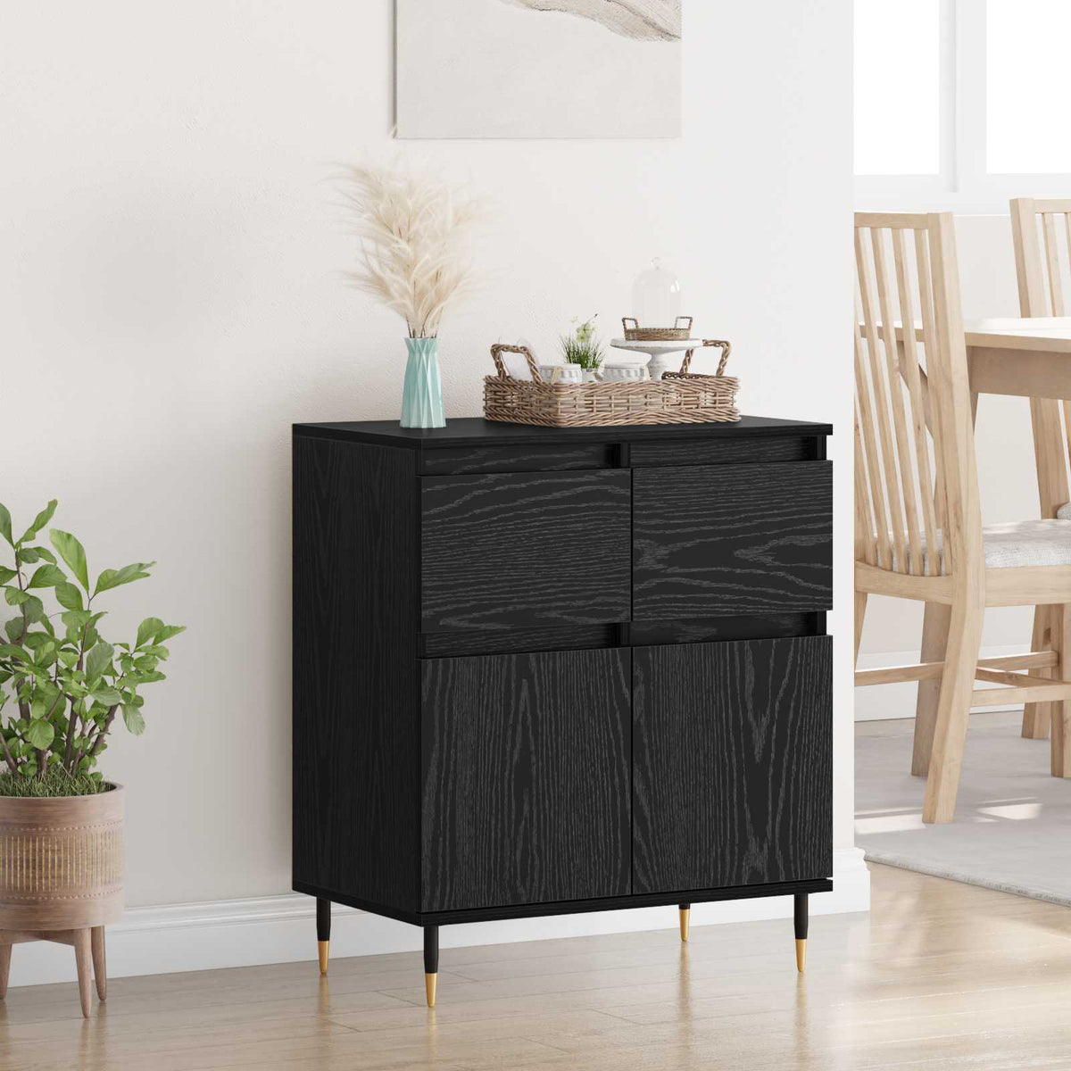 Dressoir Zwart Eiken 60 x 35 x 70 cm Gemonteerd hout en ijzer is nu te koop bij PeponiXL, paradijselijk wonen!