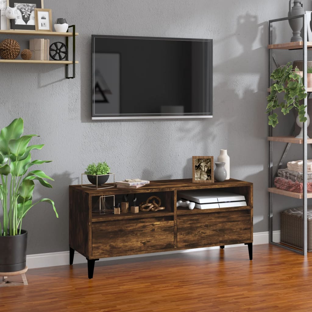 Tv-meubel 100x34,5x44,5 cm bewerkt hout gerookt eikenkleurig is nu te koop bij PeponiXL, paradijselijk wonen!
