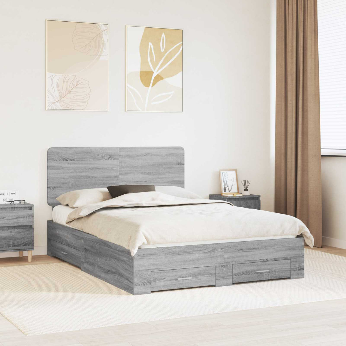 Bedframe met hoofdeinde Grijs Sonoma 140 x 190 cm Bewerkt hout is nu te koop bij PeponiXL, paradijselijk wonen!