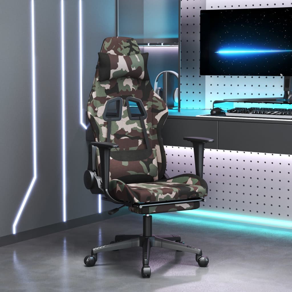 Gamestoel met voetensteun stof camouflage en zwart is nu te koop bij PeponiXL, paradijselijk wonen!
