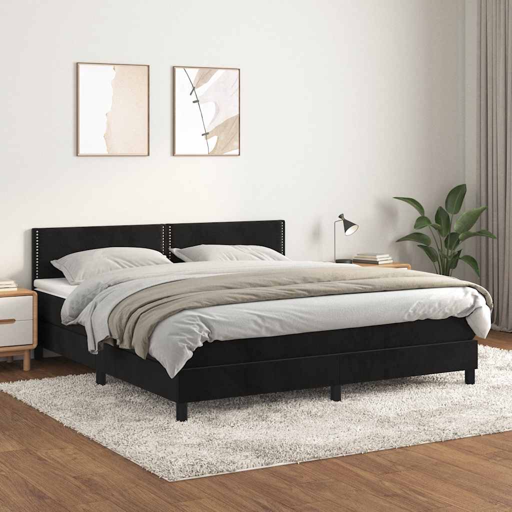 Boxspring met matras fluweel zwart 160x200 cm is nu te koop bij PeponiXL, paradijselijk wonen!