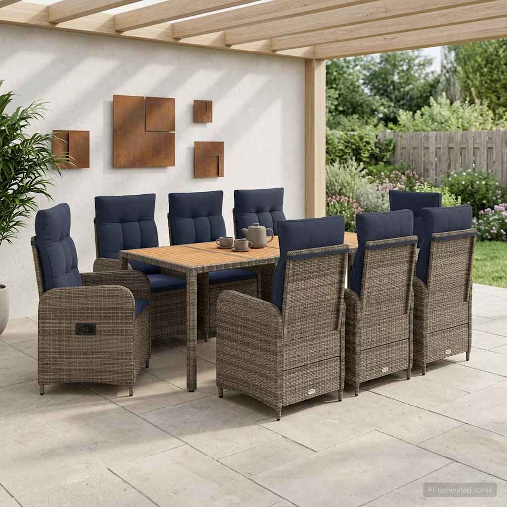 Buiten eettafelset 9 st PE Rattan en Poeder-Coated Staal is nu te koop bij PeponiXL, paradijselijk wonen!