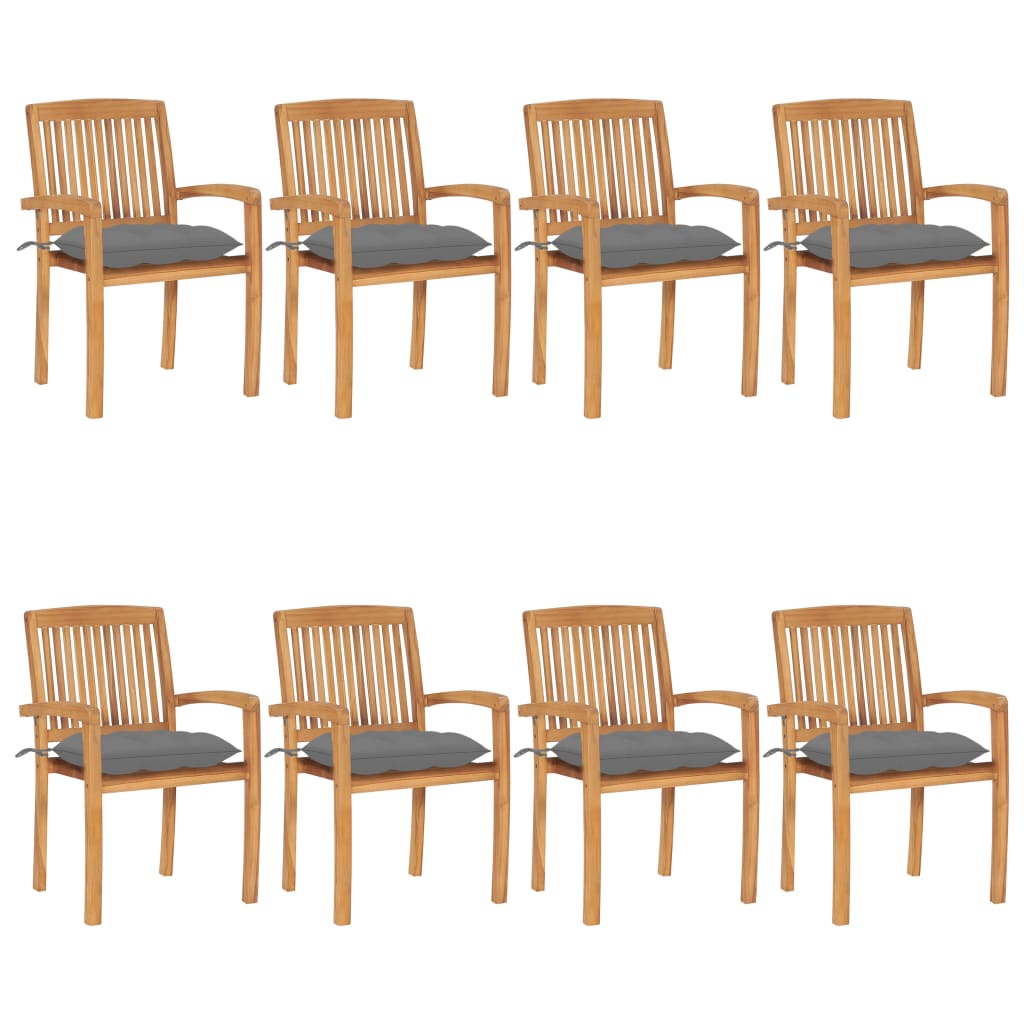 Tuinstoelen stapelbaar 8 st met kussens massief teakhout is nu te koop bij PeponiXL, paradijselijk wonen!