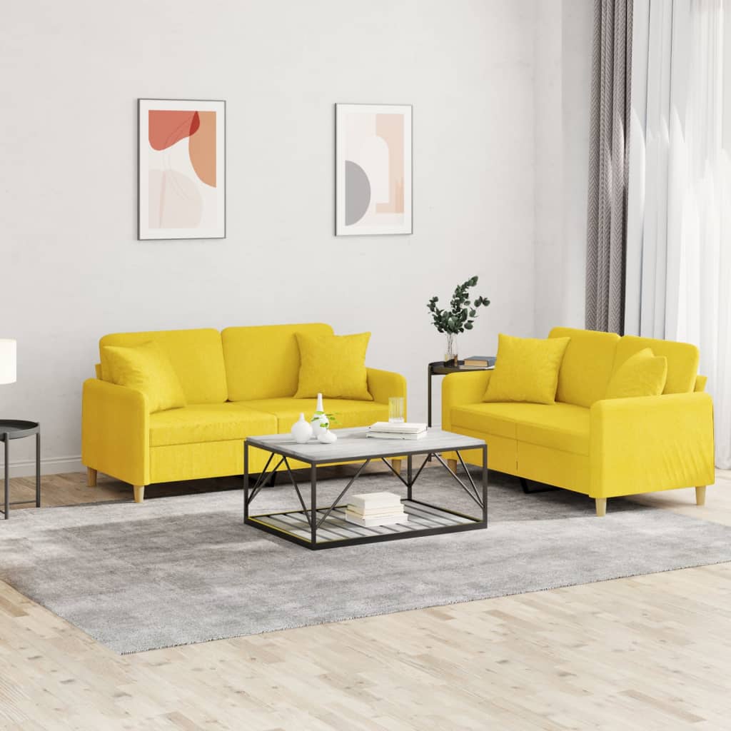 2-delige Loungeset met kussens stof lichtgeel is nu te koop bij PeponiXL, paradijselijk wonen!