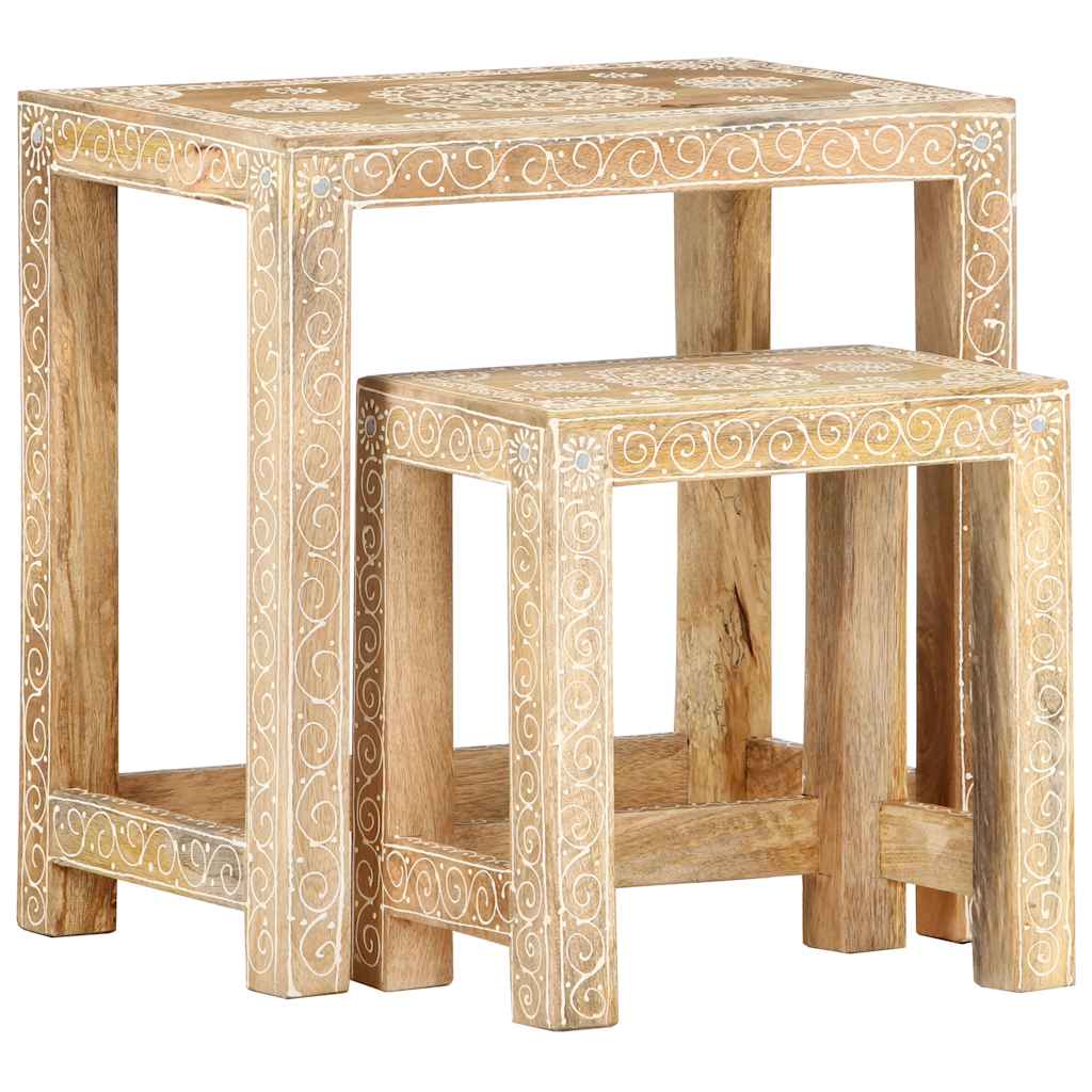 2-delige Bijzettafeltjesset handgeschilderd massief mangohout is nu te koop bij PeponiXL, paradijselijk wonen!