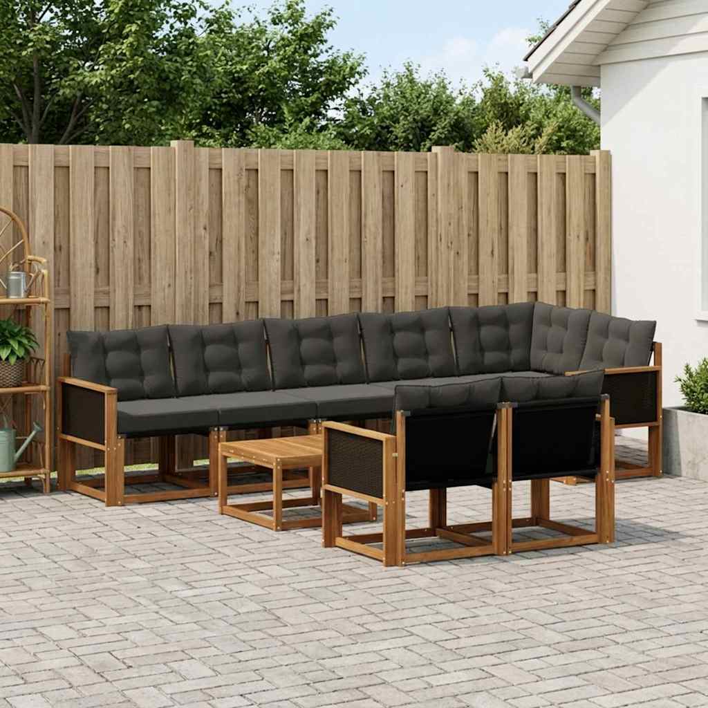 Buiten bankenset met kussen 9 pcs Naturel en Zwart is nu te koop bij PeponiXL, paradijselijk wonen!